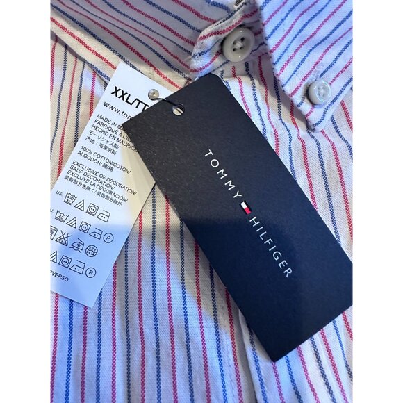 Tommy Hilfiger Men’s XXL Button-Down Shirt Striped Long Sleeve New York Fit NWT - Picture 1 of 8